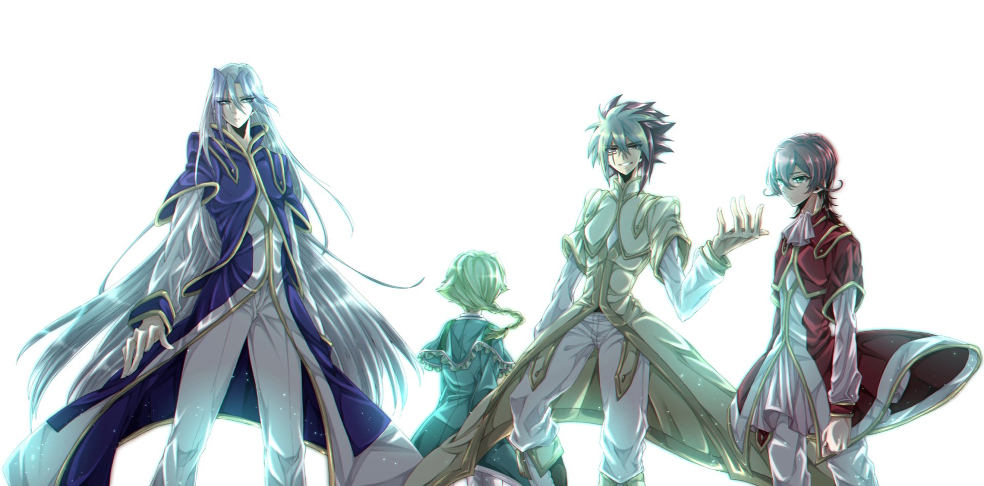 HD PC desktop wallpaper featuring four characters from the anime Yu-Gi-Oh! Zexal in dynamic poses against a bright background.