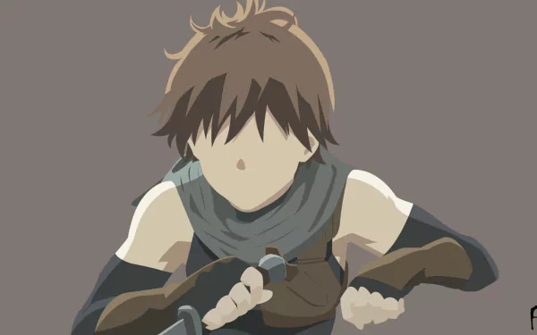 Haruhiro (Grimgar of Fantasy and Ash) anime HD PC desktop wallpaper and background: stylized, faceless Haruhiro in scarf and armguards clutching daggers against a muted backdrop.
