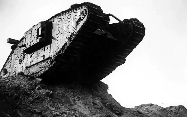 HD desktop wallpaper featuring a military tank on rugged terrain, captured in a striking black and white photograph.