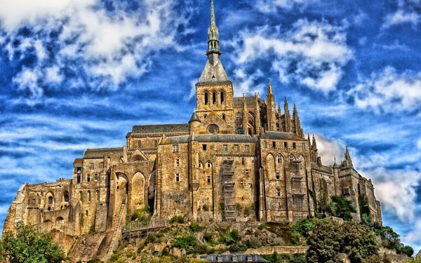 Religious Mont Saint-Michel Castle Building Medieval Architecture France HD Wallpaper | Background Image