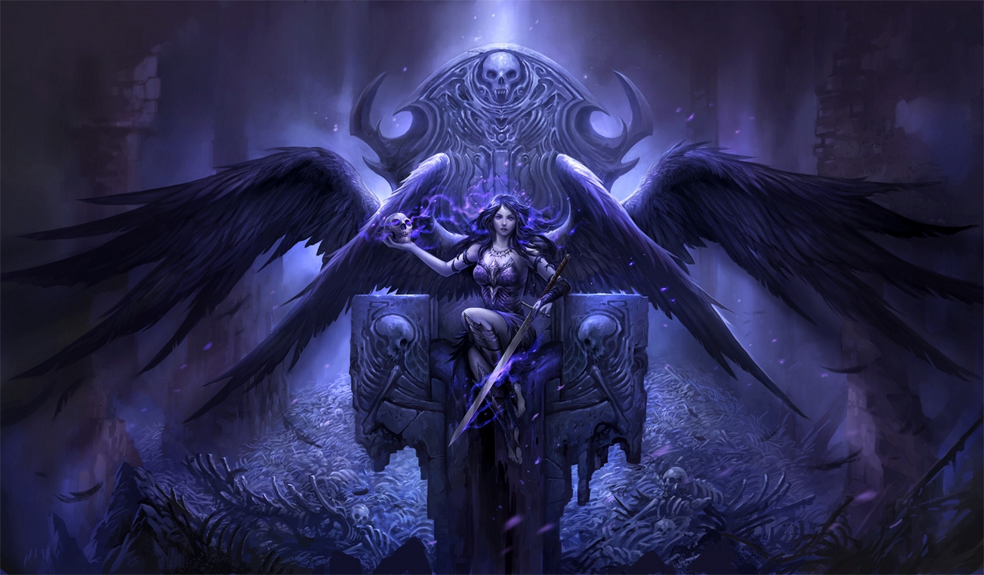 Gothic Angel Warrior Sitting on Throne by sandara
