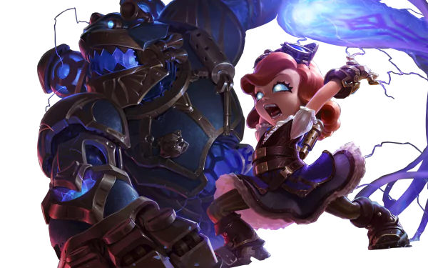 Annie from League of Legends wields her magic in this dynamic HD wallpaper, featuring her alongside a formidable companion, bringing action and excitement to your desktop background.