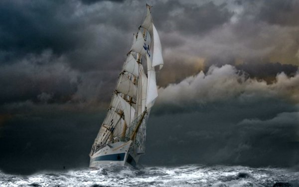 Vehicles Sailing Ship Sailboat Ship Storm Wave Ocean Cloud HD Wallpaper | Background Image