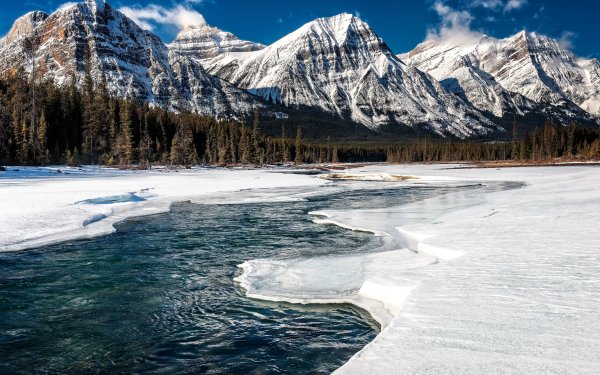 Nature Mountain Mountains Alberta Forest Winter River Snow Ice Canada Landscape HD Wallpaper | Background Image