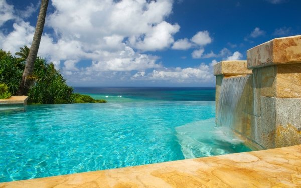 Man Made Resort Tropical Palm Tree Ocean Turquoise Horizon HD Wallpaper | Background Image
