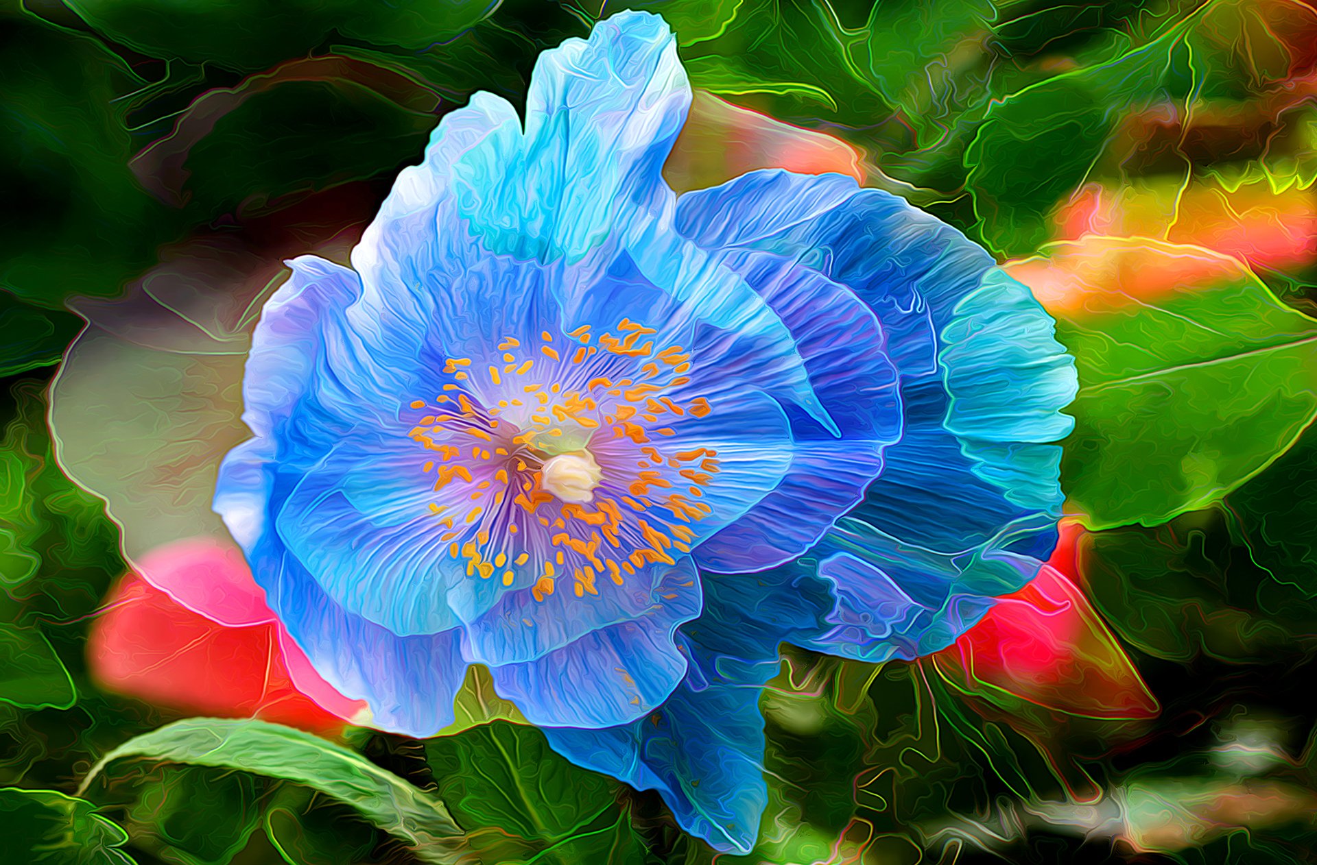 Download Green Red Blue Flower Artistic Painting HD Wallpaper