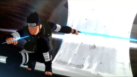 Asuma Sarutobi from the Naruto Shippuden video game Ultimate Ninja Storm 4, attacking with glowing chakra blades — HD PC desktop wallpaper.
