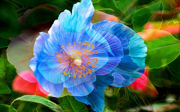 Artistic Painting Flower Blue Red Green HD Wallpaper | Background Image