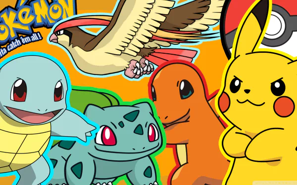 Pidgeot (Pokémon) Charmander (Pokémon) Bulbasaur (Pokémon) Pikachu Squirtle (Pokémon) Anime Pokemon HD Desktop Wallpaper | Background Image