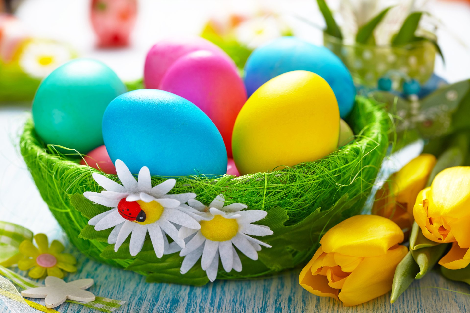 Easter Eggs And Flowers 5k Retina Ultra Fondo De Pantalla Hd Fondo De