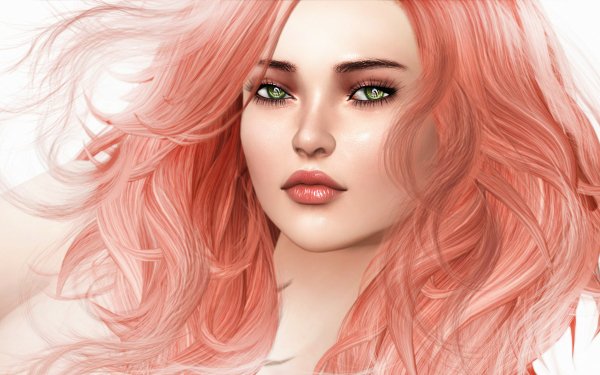 Fantasy Women Face Pink Hair Green Eyes HD Wallpaper | Background Image