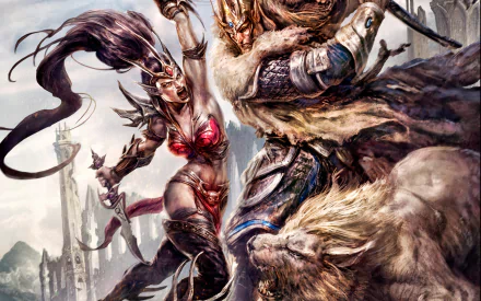 lion dagger battle woman warrior warrior video game warhammer online: age of reckoning HD Desktop Wallpaper | Background Image