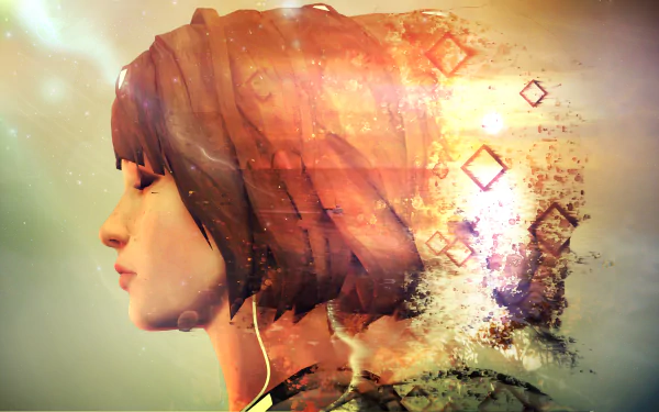 HD desktop wallpaper featuring Max Caulfield from the video game Life Is Strange, showcasing a profile view with creative abstract elements and bright colors in the background.