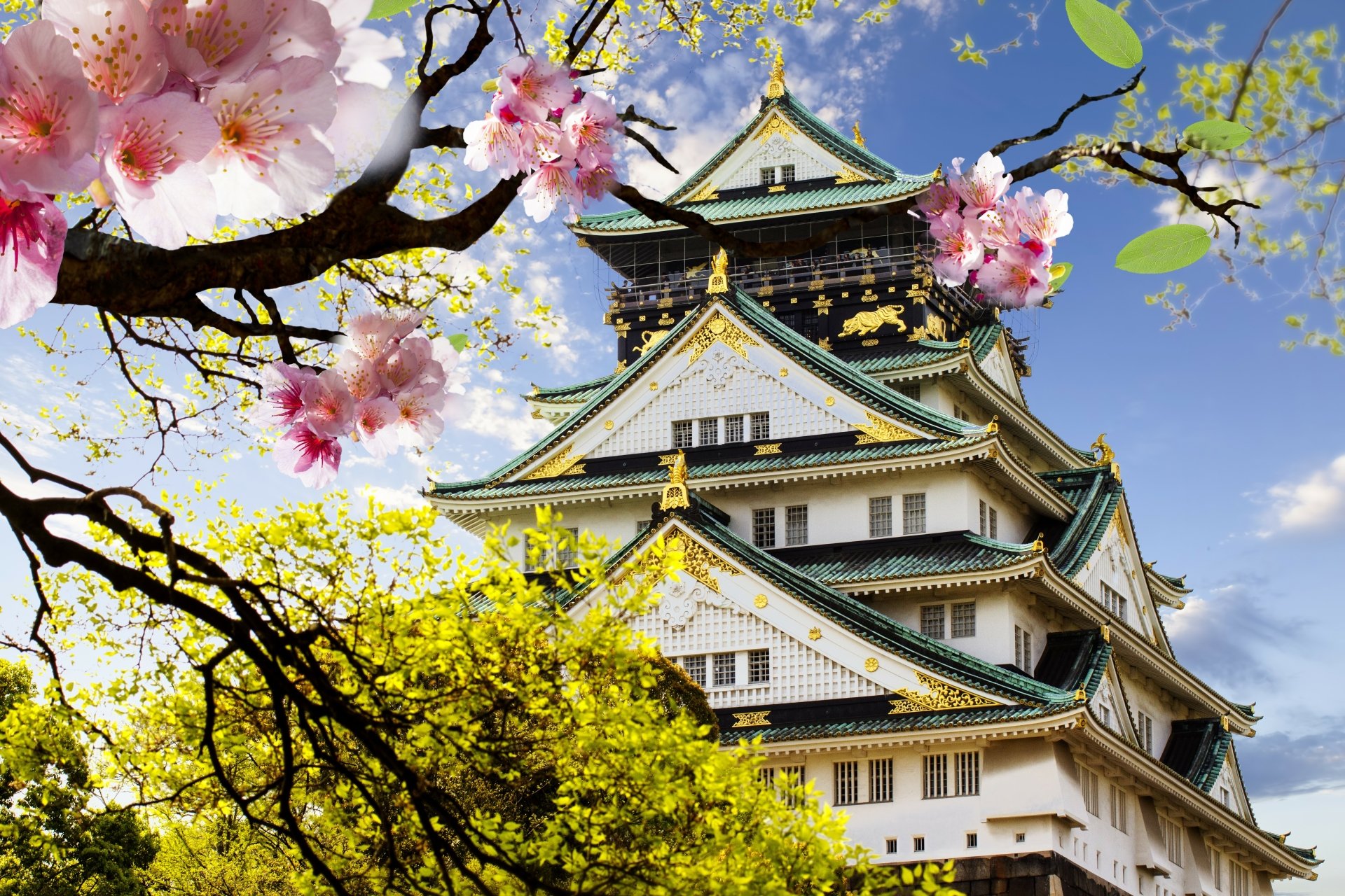 Download Pagoda Cherry Blossom Japan Man Made Castle 4k Ultra HD Wallpaper