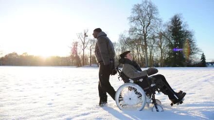 sunrise snow smile wheelchair Philippe (The Intouchables) François Cluzet Driss (The Intouchables) Omar Sy movie The Intouchables HD Desktop Wallpaper | Background Image