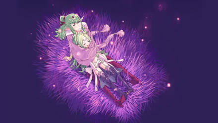 HD PC desktop wallpaper featuring characters from the video game Fire Emblem Fates resting on a glowing purple field under a dark starry sky.