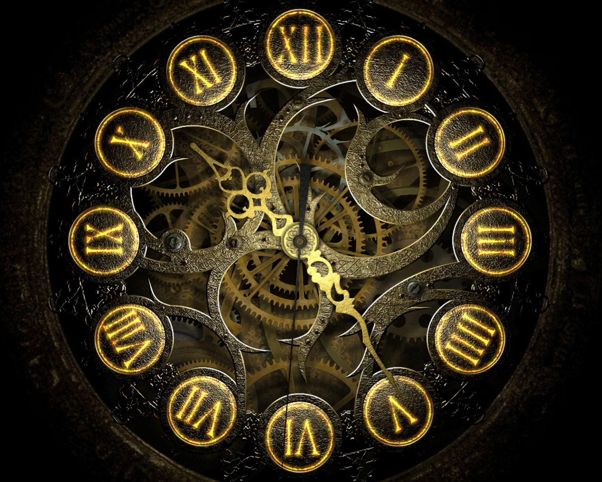 Steampunk clock on HD desktop wallpaper