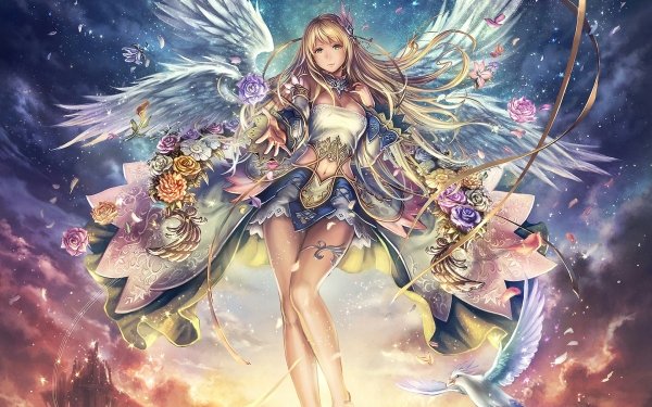 Fantasy Angel Flower Wings Blonde Long Hair HD Wallpaper | Background Image