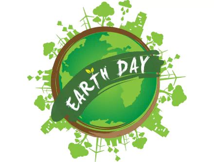 HD PC desktop wallpaper featuring a green Earth with the text Earth Day and eco-friendly icons symbolizing environmental awareness and sustainability holidays.