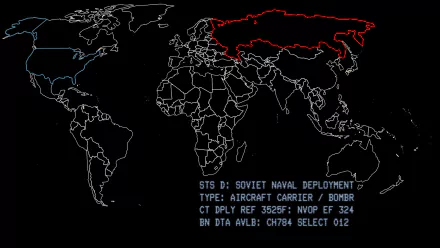 HD desktop wallpaper featuring a stylized world map with highlighted Soviet naval deployment zones, inspired by the movie Wargames.