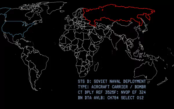 HD desktop wallpaper featuring a stylized world map with highlighted Soviet naval deployment zones, inspired by the movie Wargames.