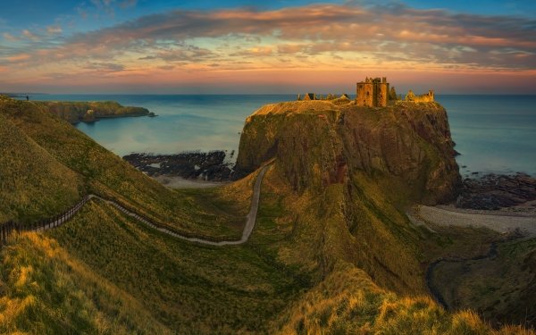 Man Made Castle Castles Landscape Coast Ocean Ruin Coastline Scotland Road Sunset HD Wallpaper | Background Image