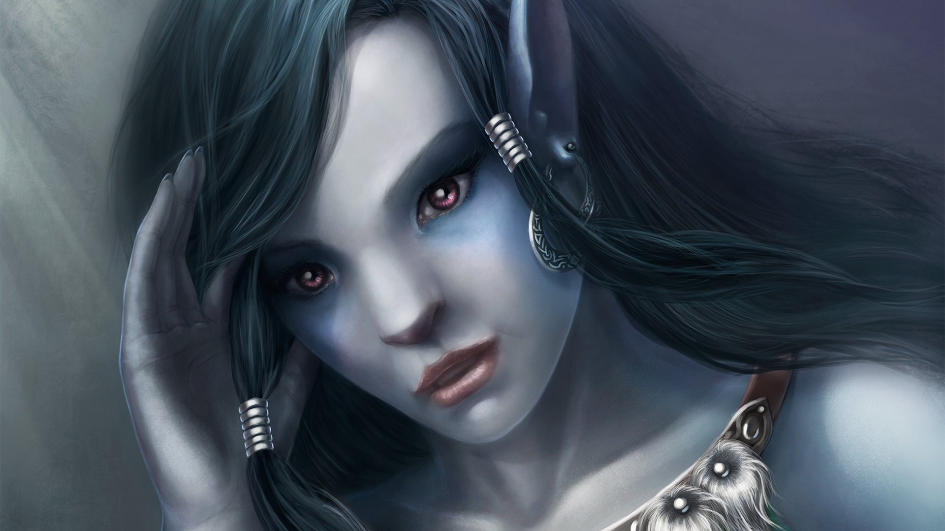 Enigmatic Elven Gaze: HD Fantasy Portrait with Mystic Purple Eyes ...