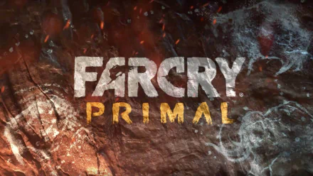 HD PC desktop wallpaper featuring the Far Cry Primal logo set against a textured background with fiery and icy elements, representing the video game’s primal theme.