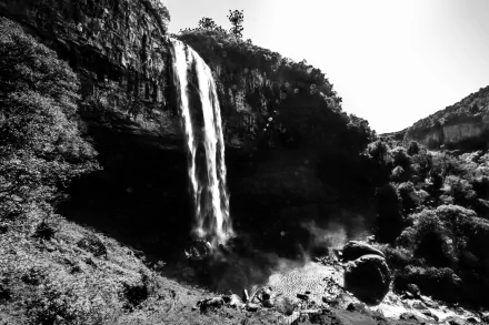 Black & White Brazil nature waterfall caracol falls HD Desktop Wallpaper | Background Image