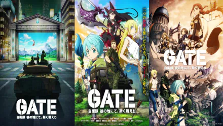 Anime-inspired HD desktop wallpaper featuring multiple scenes from Gate (2015), showcasing vibrant characters and action-packed moments.