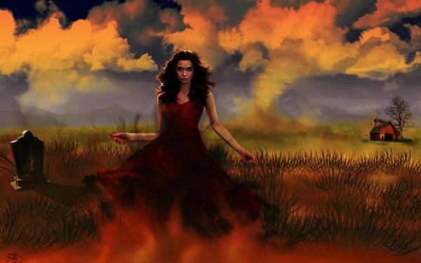 Fantasy Vampire Field Red Dress HD Wallpaper | Background Image
