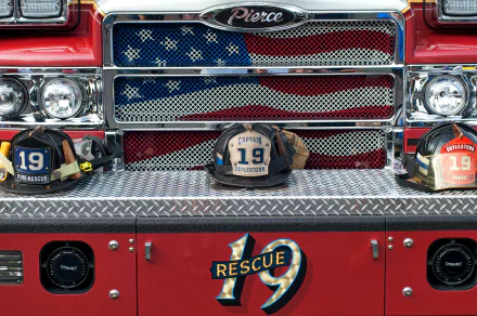  Fire rescue 19 fire engine with firemen hats on it by SteveRaubenstine