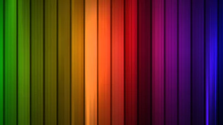 Abstract rainbow HD PC desktop wallpaper and background: vertical glossy gradient stripes transitioning from green through yellow, orange, red, purple to blue.
