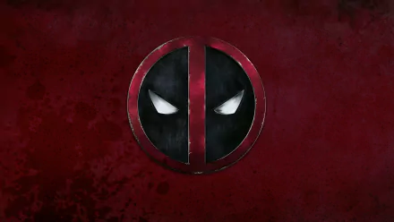 A striking HD desktop wallpaper featuring the iconic Deadpool logo against a textured red background, capturing the comic book character's edgy and playful essence.
