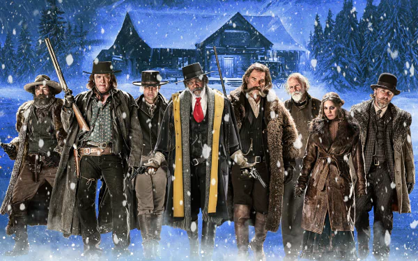 Bruce Dern Tim Roth Michael Madsen Walton Goggins Kurt Russell Jennifer Jason Leigh Samuel L. Jackson movie The Hateful Eight HD Desktop Wallpaper | Background Image