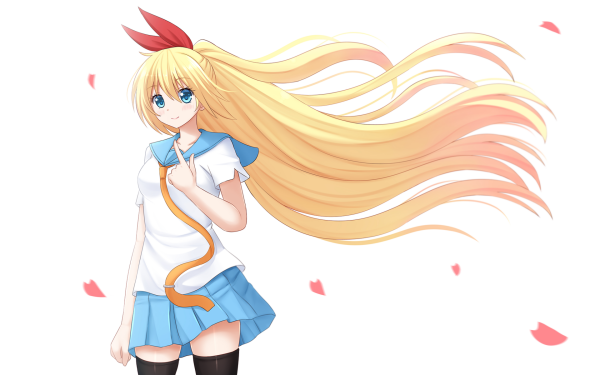 Anime Nisekoi Chitoge Kirisaki School Uniform Long Hair Rubia Blue Eyes Skirt Thigh Highs Tie Blush Smile Petal Fondo de pantalla HD | Fondo de Escritorio