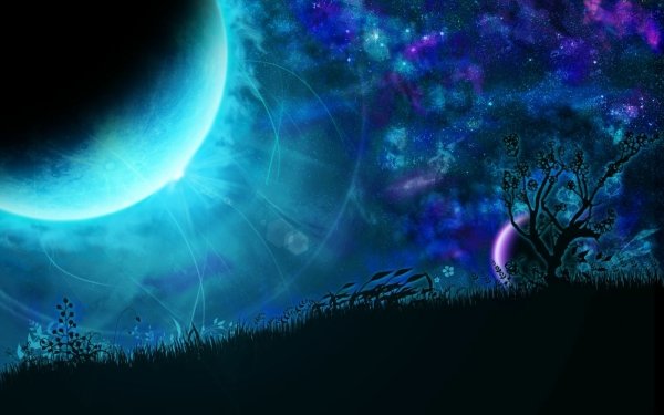 Artistic Moon Fantasy Blue Stars Sky HD Wallpaper | Background Image