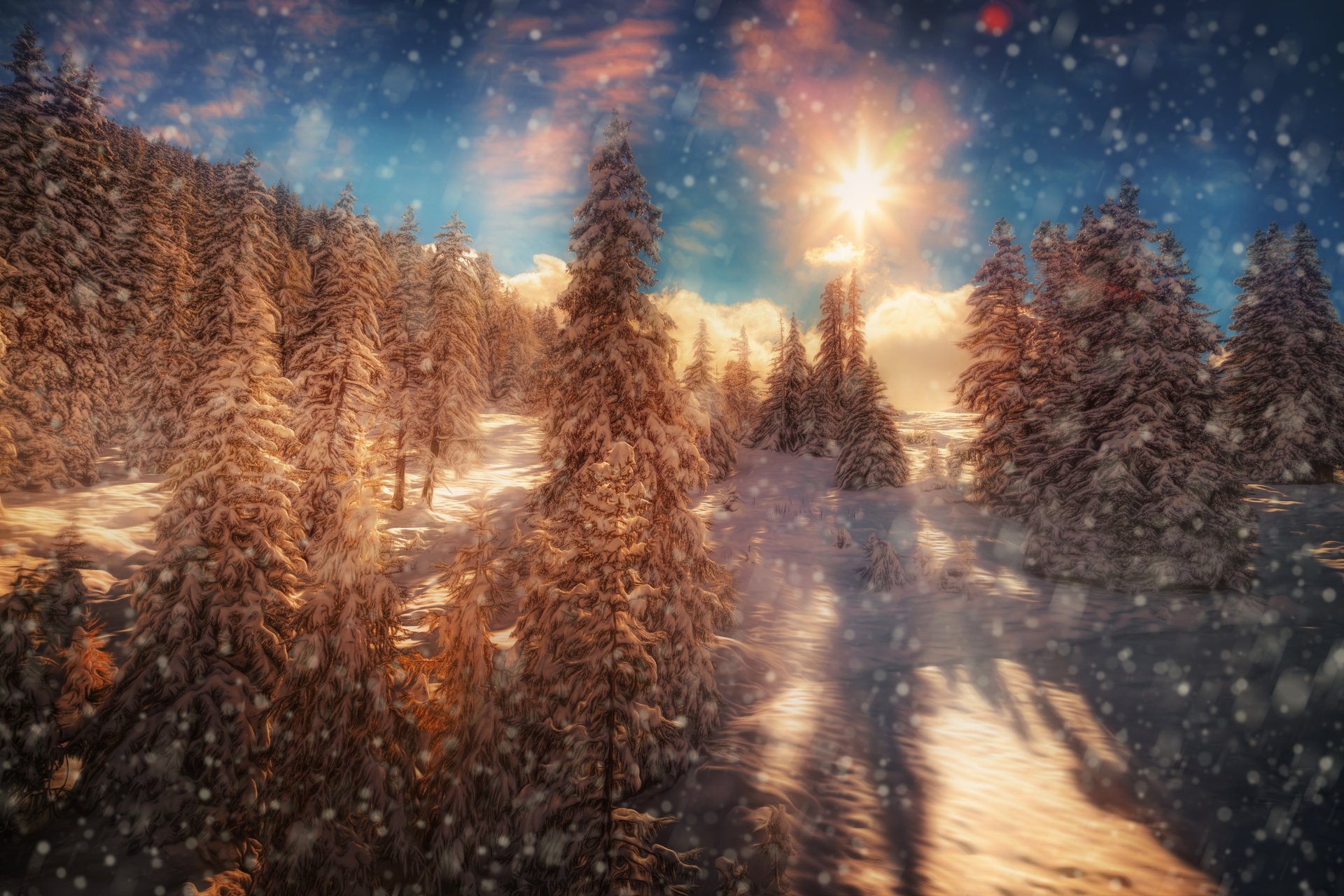 Snowing on Winter Trees