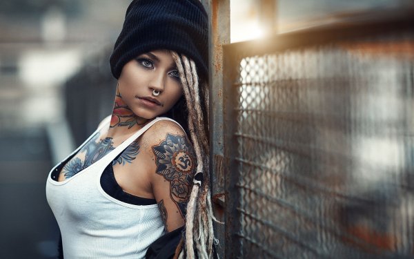 Women Model Har Piercing Tattoo Outdoor HD Wallpaper | Background Image