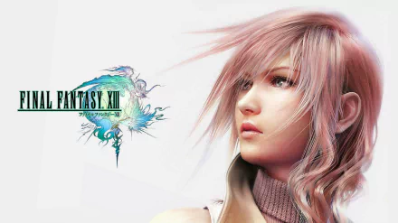 HD PC desktop wallpaper featuring Claire Farron from the video game Final Fantasy XIII with the game's logo on a white background.