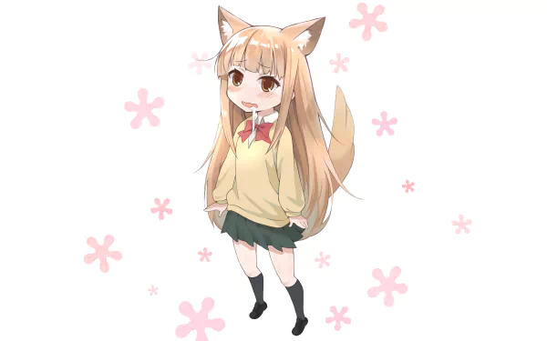 A cute character from Tanaka-kun is Always Listless, featuring long hair, animal ears, and a school uniform with a skirt and bow, set against a whimsical floral background.