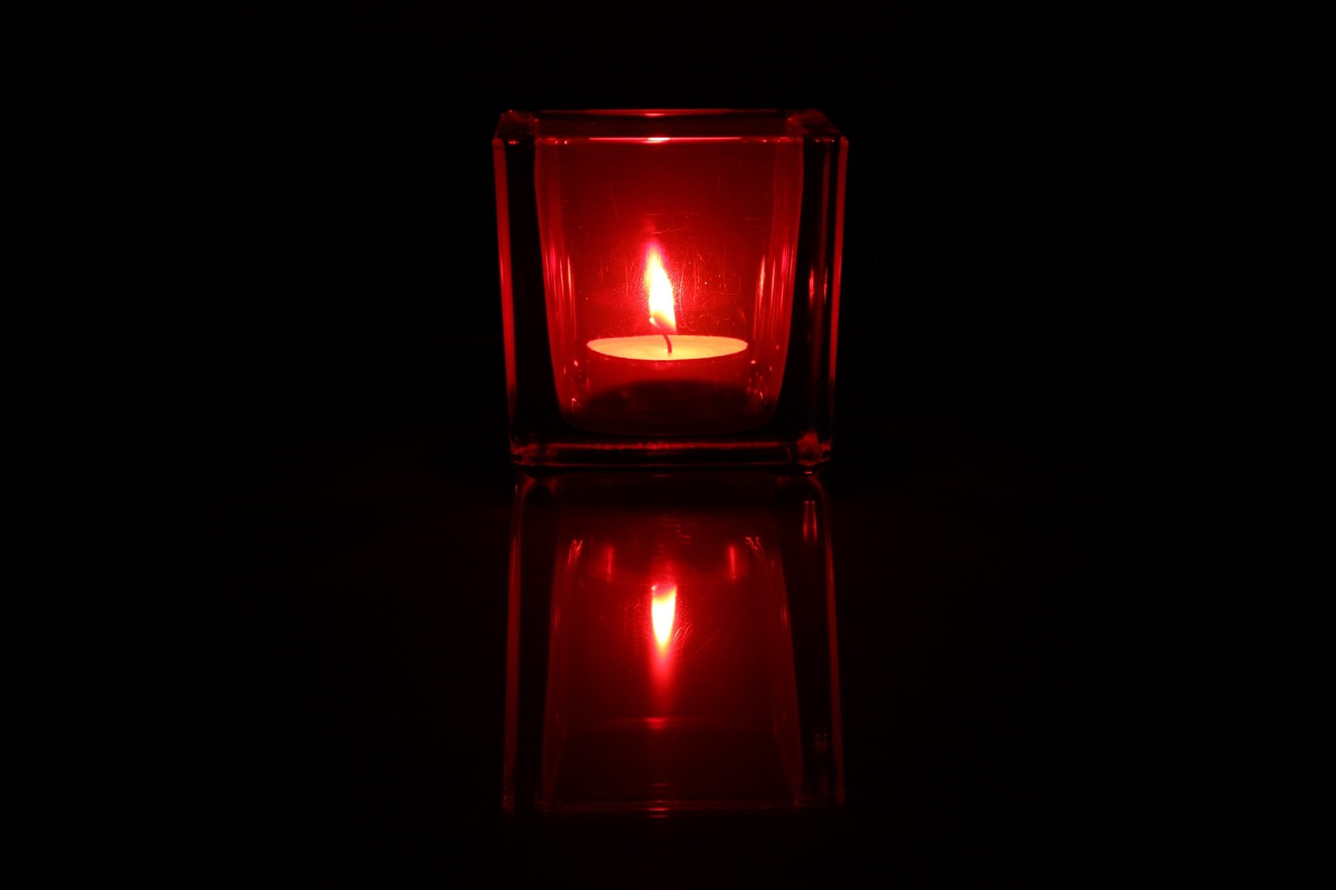 Download Reflection Dark Simple Flame Red Glass Photography Candle HD
