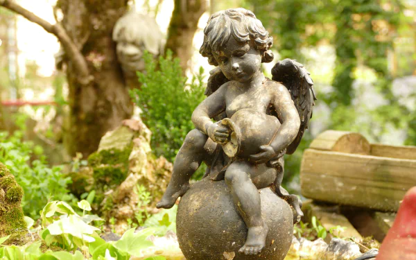  A cherub statue in a garden by jurasud
