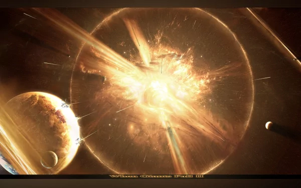 A stunning HD sci-fi wallpaper featuring a dramatic explosion set against a cosmic backdrop, with planets and radiant light effects that evoke a sense of otherworldly adventure.