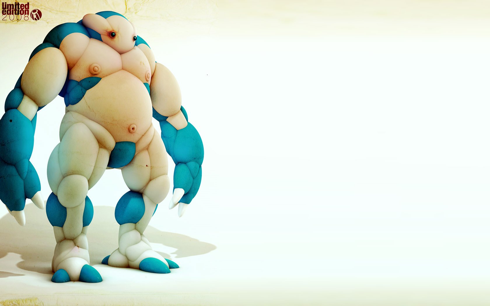 Artistic digital art of a unique, rounded creature with blue and beige tones, designed as an HD PC desktop wallpaper and background.