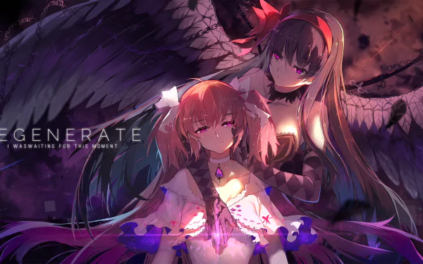 A vibrant HD wallpaper featuring Homura Akemi and Madoka Kaname from the anime Puella Magi Madoka Magica, showcasing their iconic designs against a dark, atmospheric backdrop.