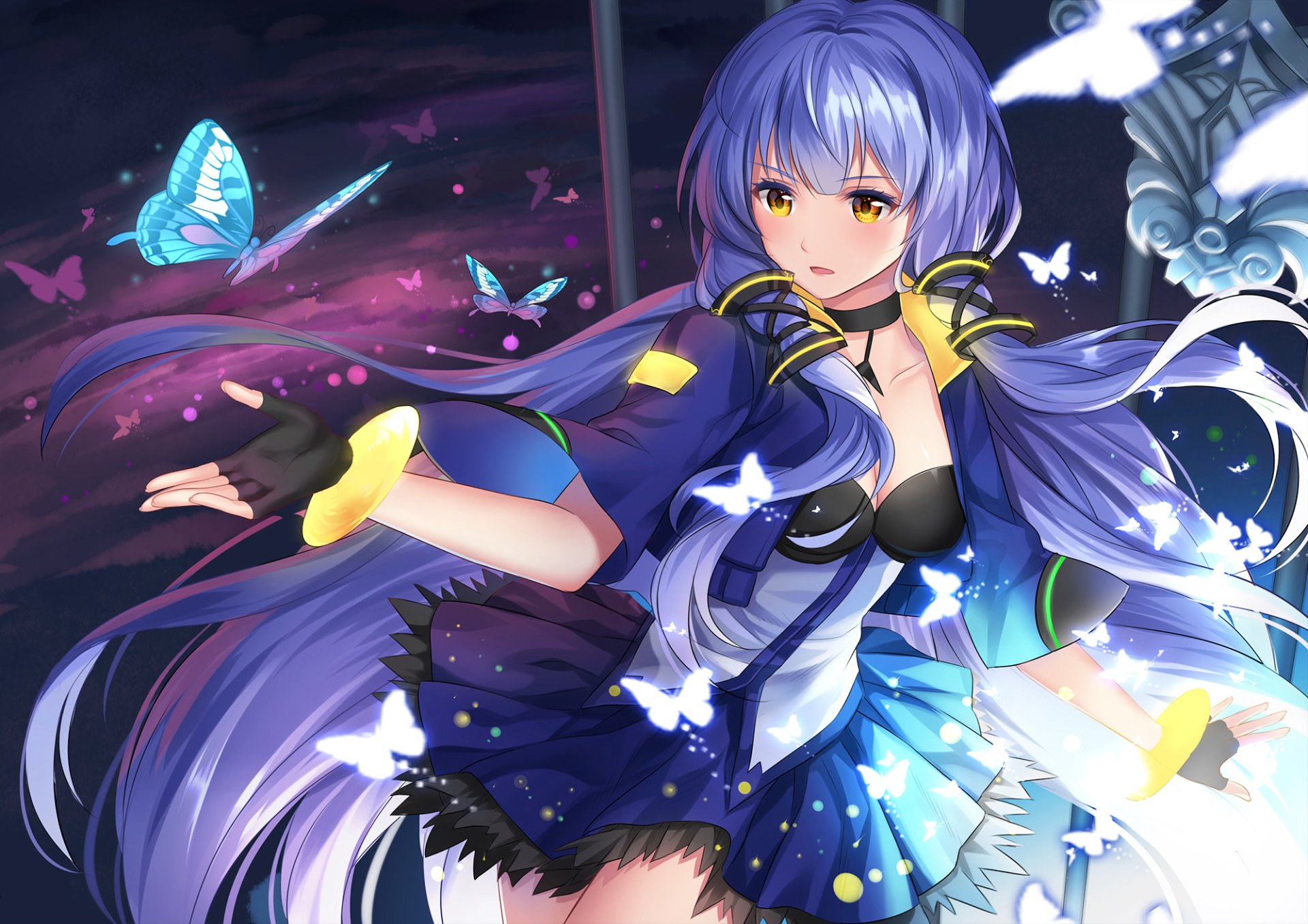 A vibrant HD PC desktop wallpaper featuring an anime character with flowing blue hair, surrounded by butterflies in a colorful, ethereal background, showcasing Vocaloid aesthetics.