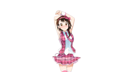 HD wallpaper featuring Kosaki Onodera from the anime Nisekoi. She is dressed in a pink outfit, striking a cheerful pose against a vibrant, colorful background.