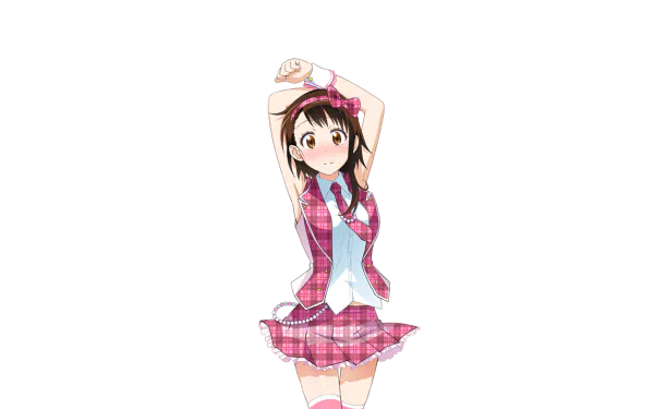 HD wallpaper featuring Kosaki Onodera from the anime Nisekoi. She is dressed in a pink outfit, striking a cheerful pose against a vibrant, colorful background.