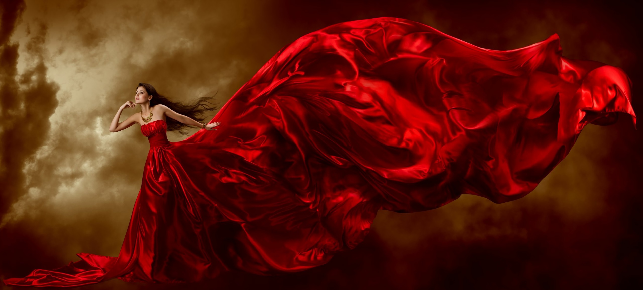 Girl in Long Red Dress HD Wallpaper | Background Image ...